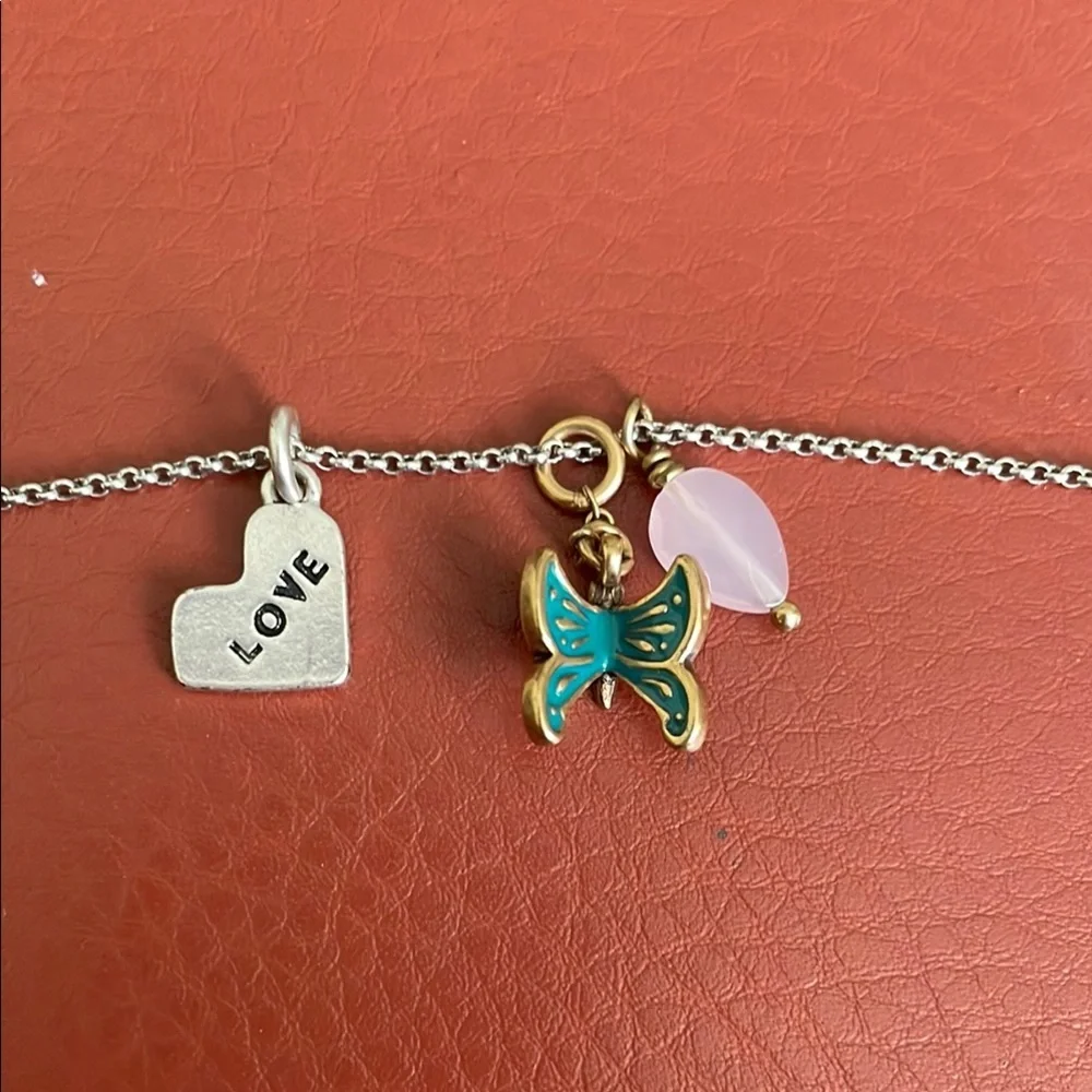 Silver Charm Necklace with Heart and butterfly Pendants